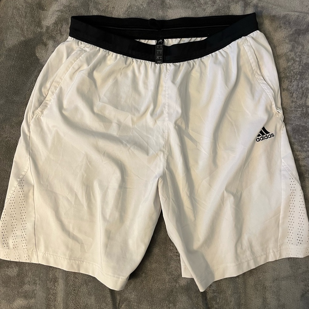 Cream adidas shorts